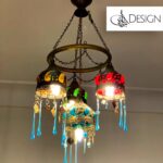 نجفة معلقة كلاسيكية بزجاج ملون ودلايات زرقاء (Oriental Stained Glass Pendant Light)