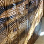 بوفيه خشبي فاخر بحفر يدوية هندسية وأدراج علوية (Hand-Carved Geometric Wooden Cabinet)