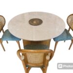 طقم طاولة طعام دائرية رخامية مع كراسي خيزران (Round Marble Dining Set)
