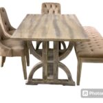 طقم غرفة طعام ريفية فاخرة مع بوفيه وكراسي كابيتونيه (Rustic Farmhouse Dining Set with Buffet)