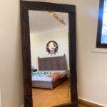 مرآة أرضية ضخمة بإطار خشبي معتق داكن (Dark Vintage Railway Wood Floor Mirror)